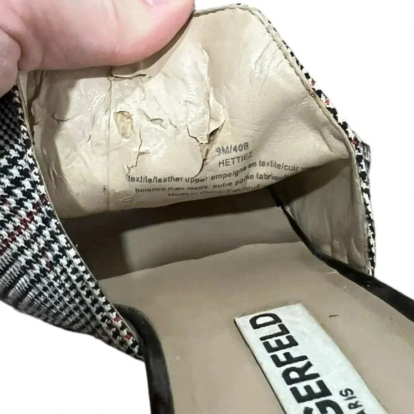 Karl Lagerfeld Gray Plaid Tassle Block Heel Hettie Mules 9 - Picture 7 of 11